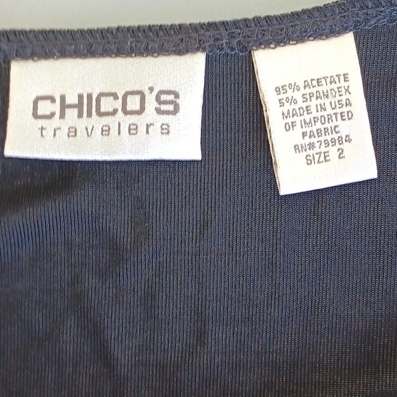 Chico's Travelers Black Wrap Midi Dress 3/4 Sleeve Tie Waist Size 2 L Large - Picture 2 of 7